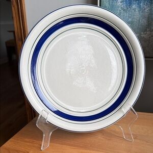 Vintage Tienshan Country Crock Stoneware ONE Dinner Plate Blue Green Stripe 10.5